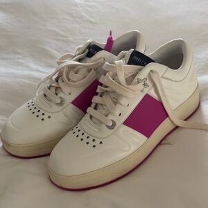 Jimmy Choo White and Pink Star-Embellished Sneakers